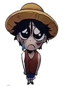 Luffy triste, con lágrimas en los ojos